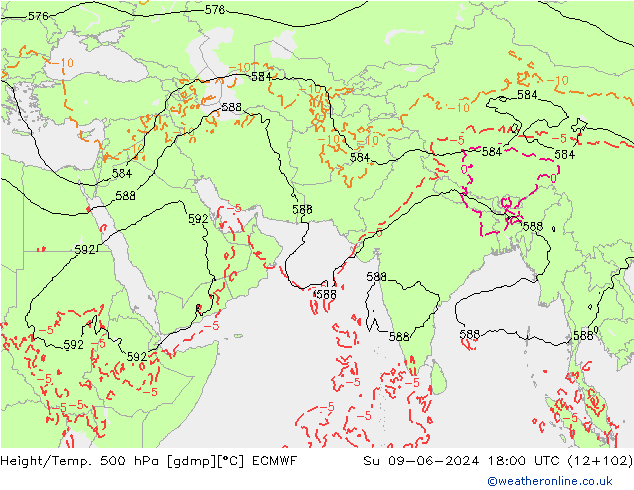 Z500/Rain (+SLP)/Z850 ECMWF So 09.06.2024 18 UTC