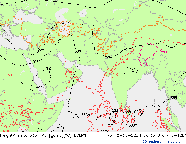 Z500/Rain (+SLP)/Z850 ECMWF пн 10.06.2024 00 UTC