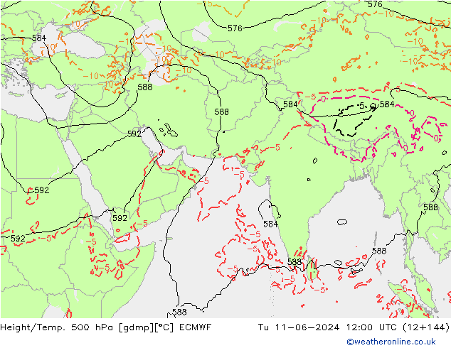 Z500/Rain (+SLP)/Z850 ECMWF wto. 11.06.2024 12 UTC