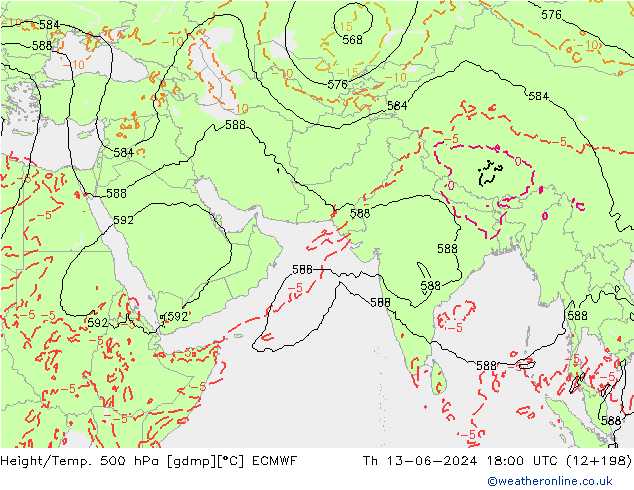 Z500/Rain (+SLP)/Z850 ECMWF gio 13.06.2024 18 UTC