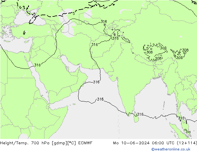 Height/Temp. 700 гПа ECMWF пн 10.06.2024 06 UTC