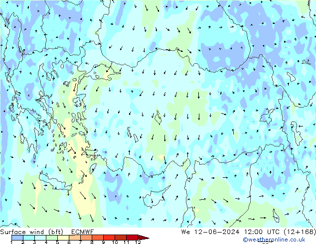 Bodenwind (bft) ECMWF Mi 12.06.2024 12 UTC