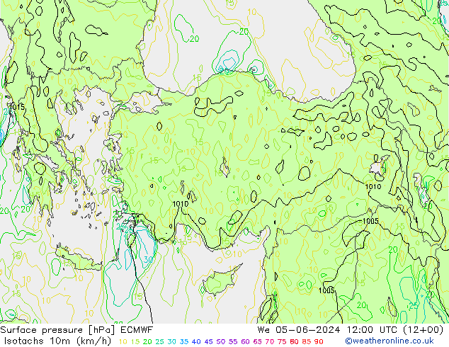 Isotaca (kph) ECMWF mié 05.06.2024 12 UTC