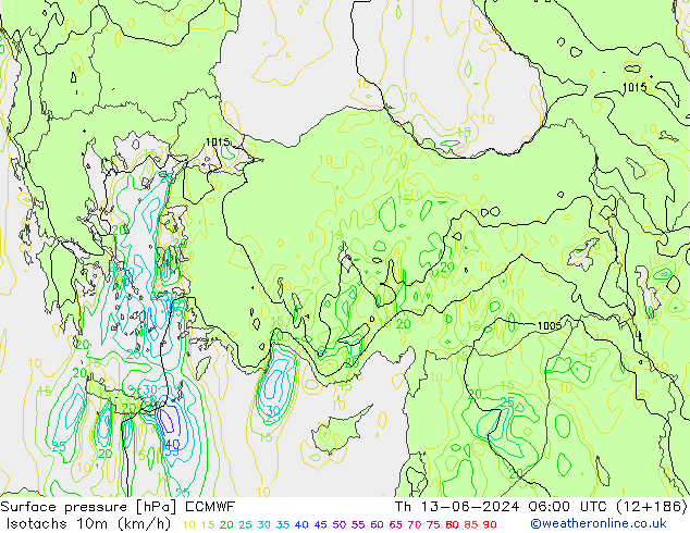 Eşrüzgar Hızları (km/sa) ECMWF Per 13.06.2024 06 UTC