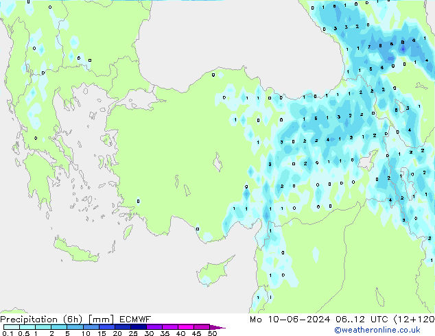 Precipitation (6h) ECMWF Po 10.06.2024 12 UTC