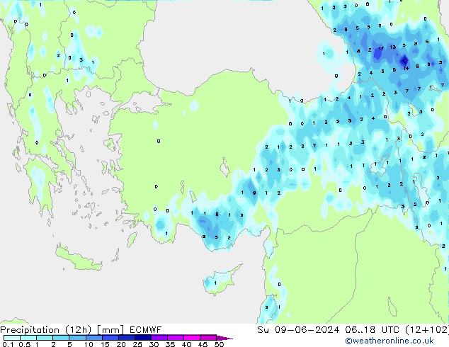 Precipitation (12h) ECMWF Su 09.06.2024 18 UTC