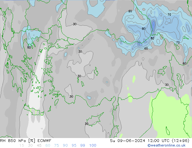 RH 850 hPa ECMWF dom 09.06.2024 12 UTC