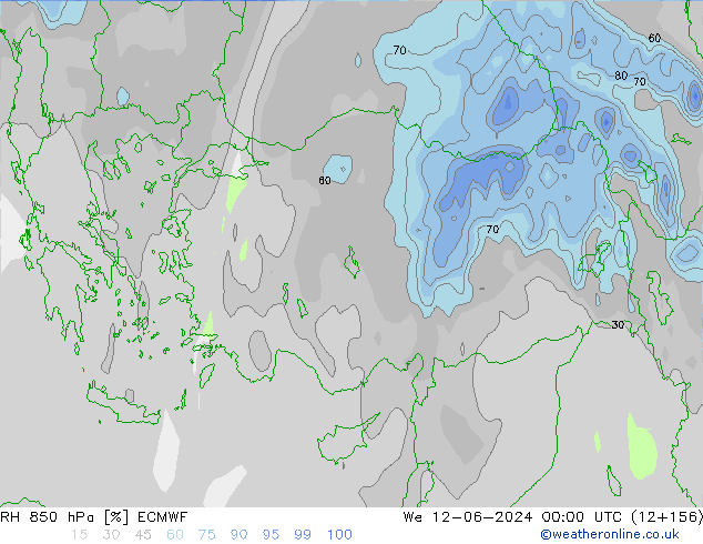 RH 850 hPa ECMWF Qua 12.06.2024 00 UTC