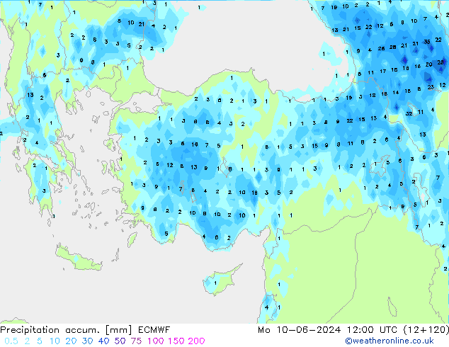 Precipitation accum. ECMWF Seg 10.06.2024 12 UTC