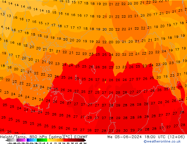 Z500/Yağmur (+YB)/Z850 ECMWF Çar 05.06.2024 18 UTC