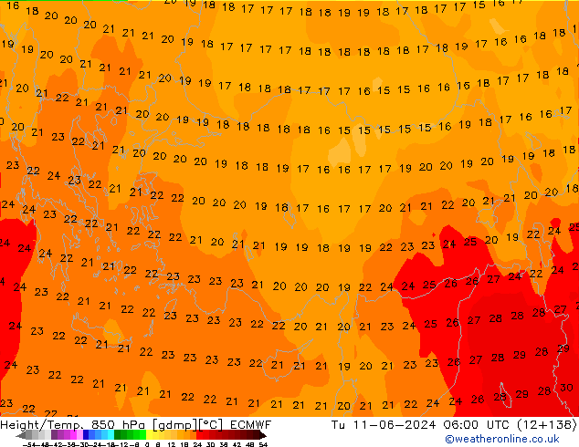 Z500/Rain (+SLP)/Z850 ECMWF Út 11.06.2024 06 UTC