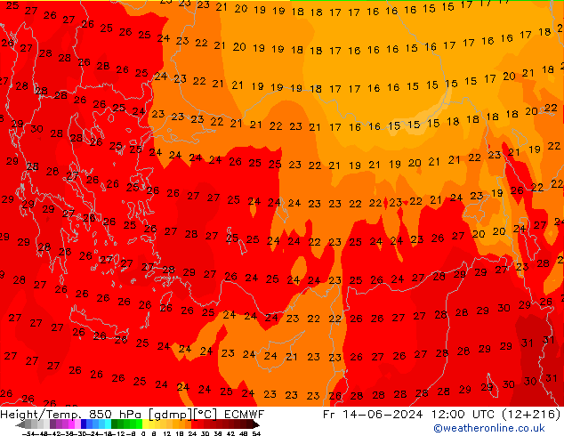 Z500/Yağmur (+YB)/Z850 ECMWF Cu 14.06.2024 12 UTC