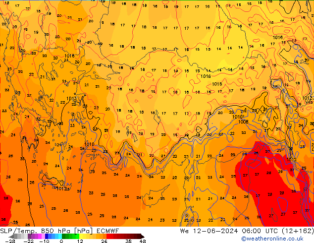 SLP/Temp. 850 hPa ECMWF mié 12.06.2024 06 UTC