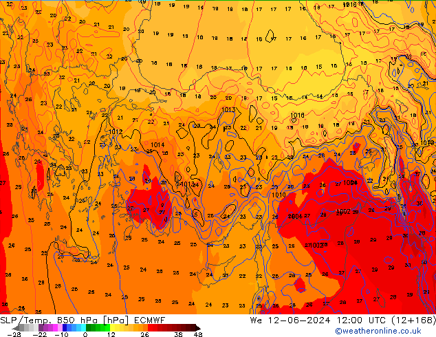 SLP/Temp. 850 hPa ECMWF mer 12.06.2024 12 UTC