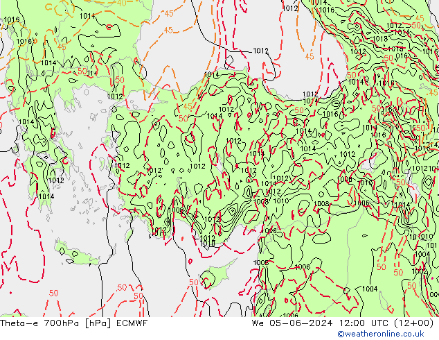 Theta-e 700hPa ECMWF mié 05.06.2024 12 UTC