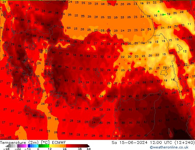 Temperatura (2m) ECMWF Sáb 15.06.2024 12 UTC