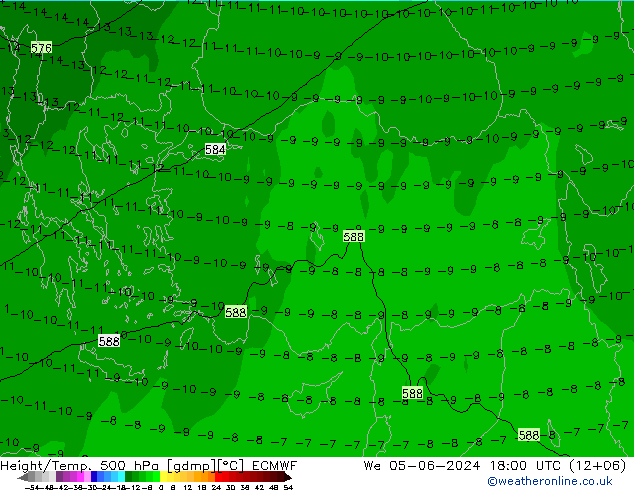 Z500/Yağmur (+YB)/Z850 ECMWF Çar 05.06.2024 18 UTC