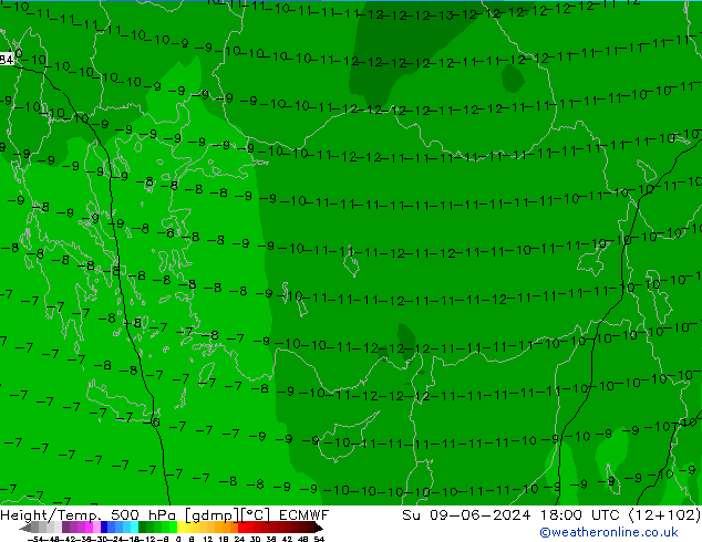 Hoogte/Temp. 500 hPa ECMWF zo 09.06.2024 18 UTC