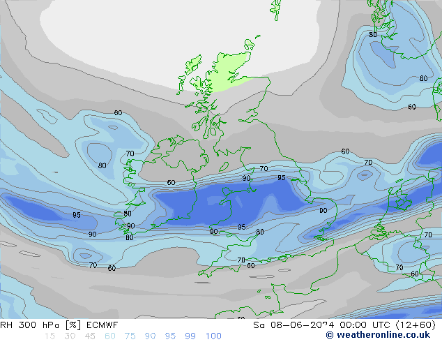 RH 300 hPa ECMWF Sa 08.06.2024 00 UTC