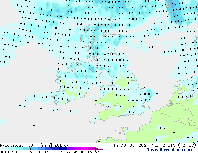 Precipitation (6h) ECMWF Th 06.06.2024 18 UTC