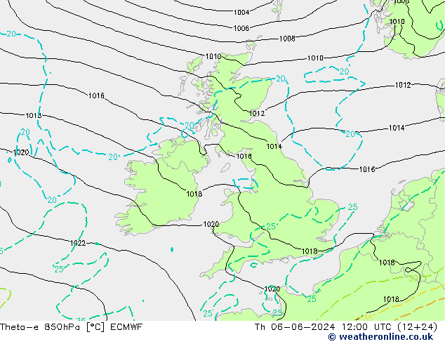 Theta-e 850hPa ECMWF do 06.06.2024 12 UTC