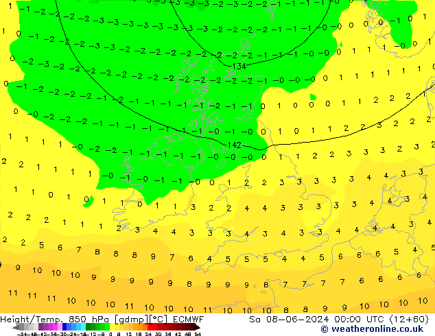 Z500/Yağmur (+YB)/Z850 ECMWF Cts 08.06.2024 00 UTC