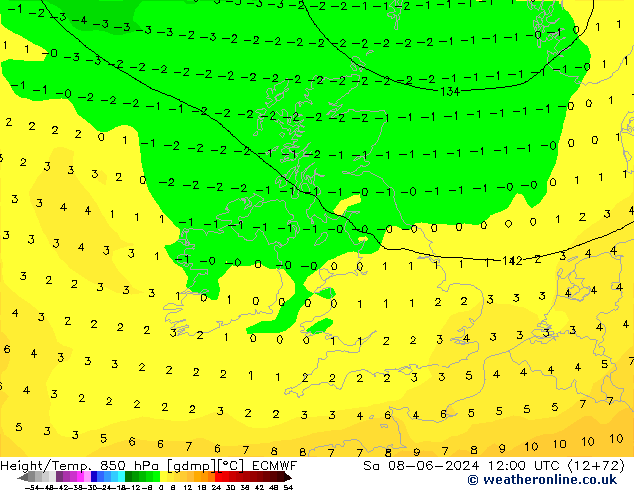 Z500/Rain (+SLP)/Z850 ECMWF Sa 08.06.2024 12 UTC