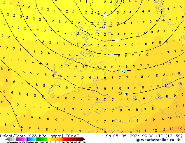 Height/Temp. 925 hPa ECMWF Sáb 08.06.2024 00 UTC