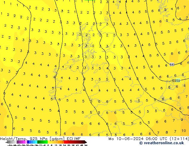 Height/Temp. 925 hPa ECMWF lun 10.06.2024 06 UTC