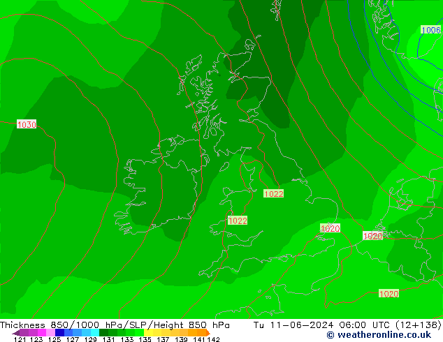 Thck 850-1000 hPa ECMWF Tu 11.06.2024 06 UTC