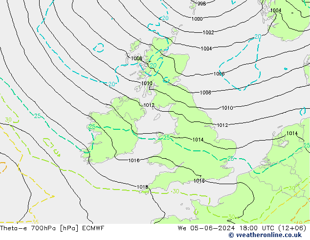 Theta-e 700hPa ECMWF wo 05.06.2024 18 UTC