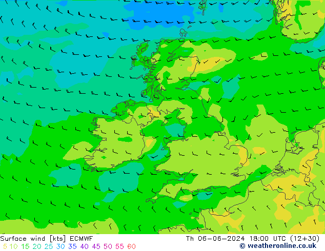 Vento 10 m ECMWF gio 06.06.2024 18 UTC