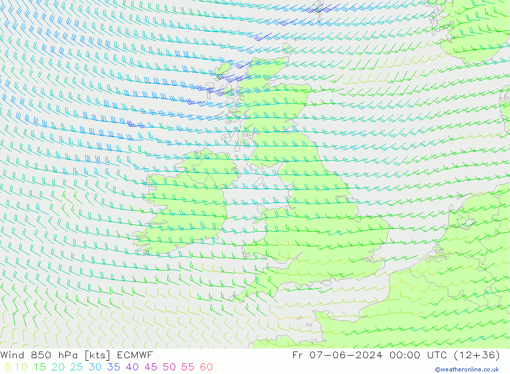 Vent 850 hPa ECMWF ven 07.06.2024 00 UTC