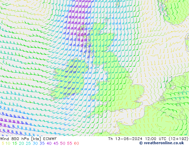 Wind 850 hPa ECMWF do 13.06.2024 12 UTC