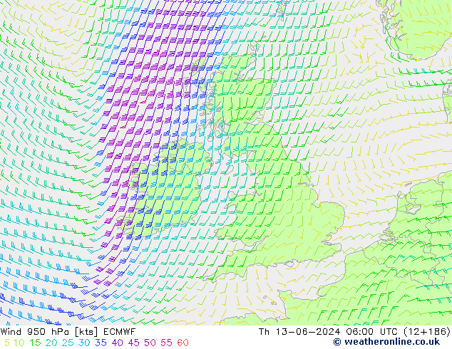 Wind 950 hPa ECMWF do 13.06.2024 06 UTC