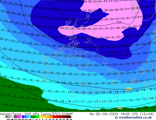 Z500/Rain (+SLP)/Z850 ECMWF  05.06.2024 18 UTC