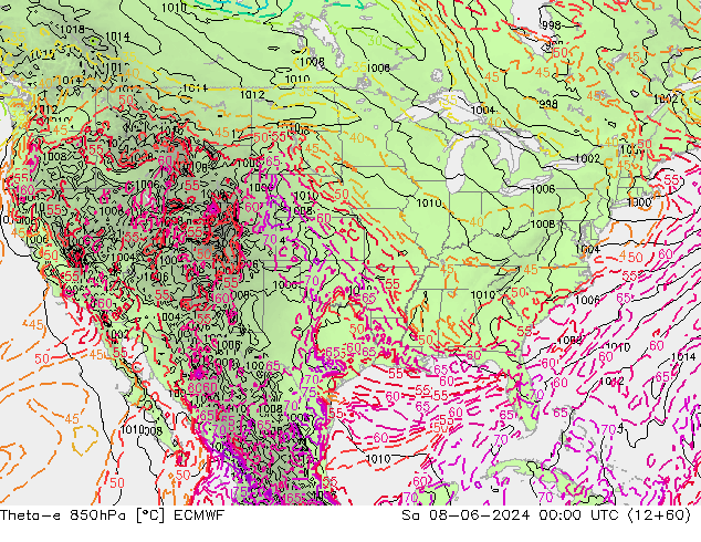 Theta-e 850hPa ECMWF Sa 08.06.2024 00 UTC