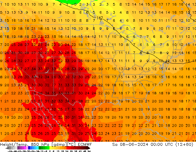 Z500/Yağmur (+YB)/Z850 ECMWF Cts 08.06.2024 00 UTC