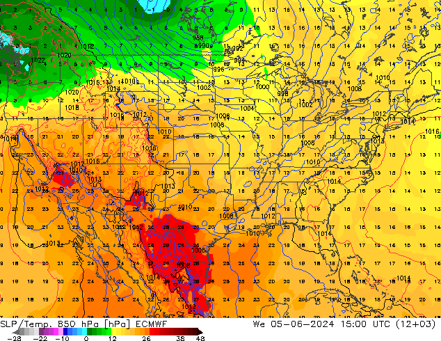 SLP/Temp. 850 hPa ECMWF mer 05.06.2024 15 UTC