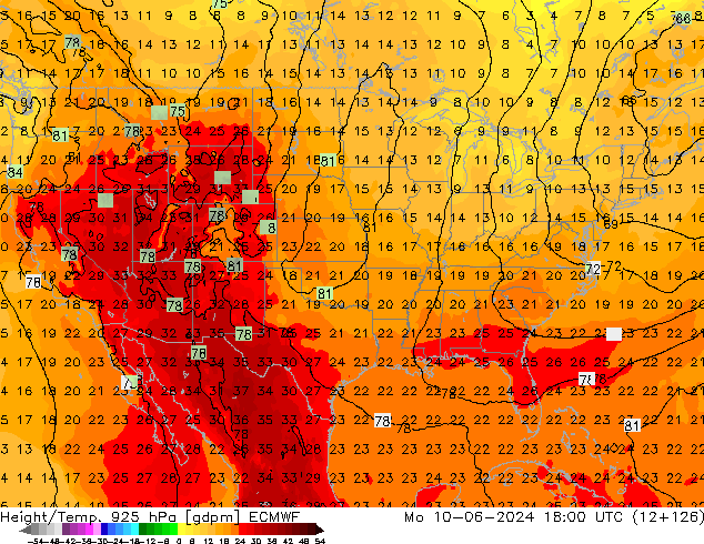 Height/Temp. 925 hPa ECMWF Mo 10.06.2024 18 UTC