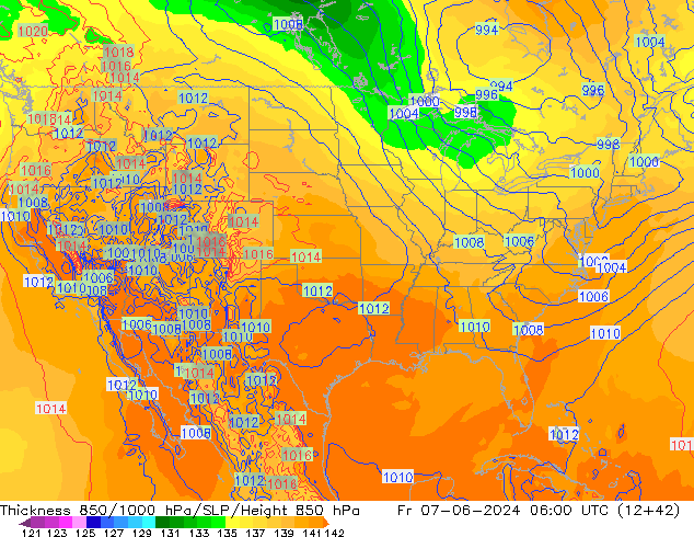 Thck 850-1000 гПа ECMWF пт 07.06.2024 06 UTC