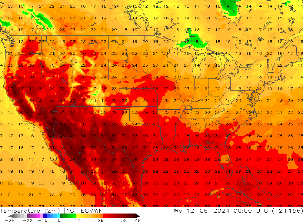 Temperatura (2m) ECMWF Qua 12.06.2024 00 UTC