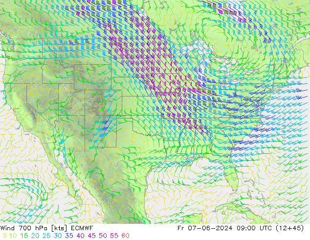 Viento 700 hPa ECMWF vie 07.06.2024 09 UTC