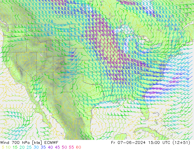 Wind 700 hPa ECMWF Pá 07.06.2024 15 UTC