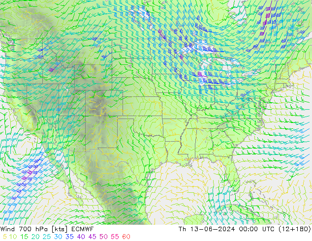 Wind 700 hPa ECMWF Th 13.06.2024 00 UTC