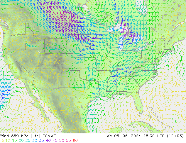 Rüzgar 850 hPa ECMWF Çar 05.06.2024 18 UTC