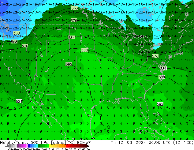 Height/Temp. 500 hPa ECMWF Čt 13.06.2024 06 UTC