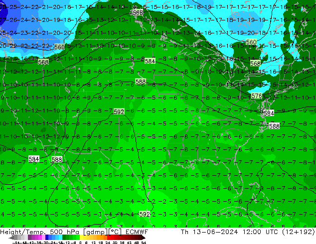 Height/Temp. 500 hPa ECMWF Th 13.06.2024 12 UTC