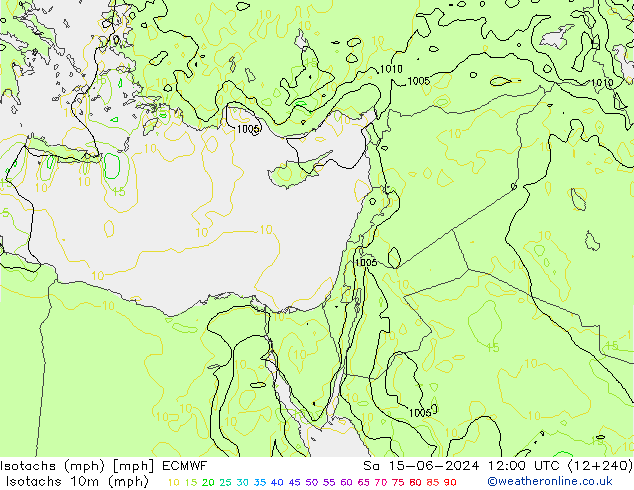 Isotachen (mph) ECMWF za 15.06.2024 12 UTC