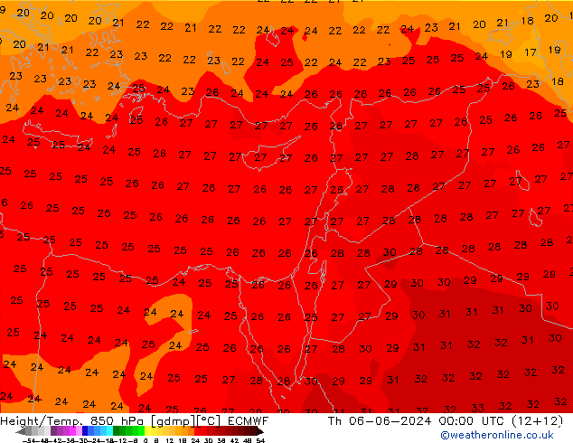 Height/Temp. 850 hPa ECMWF Th 06.06.2024 00 UTC